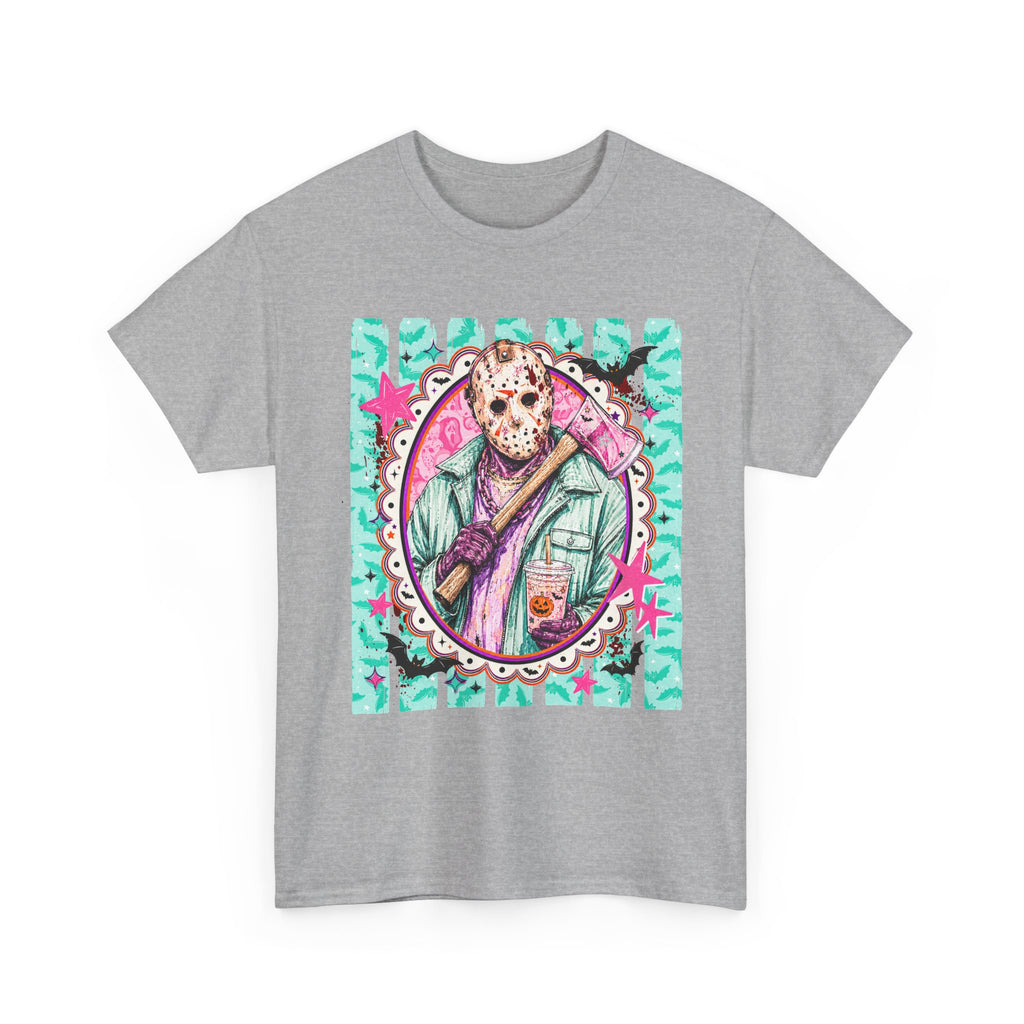 Hockey Mask Horror Portrait Tee — Retro Pastel Jason Graphic T-Shirt