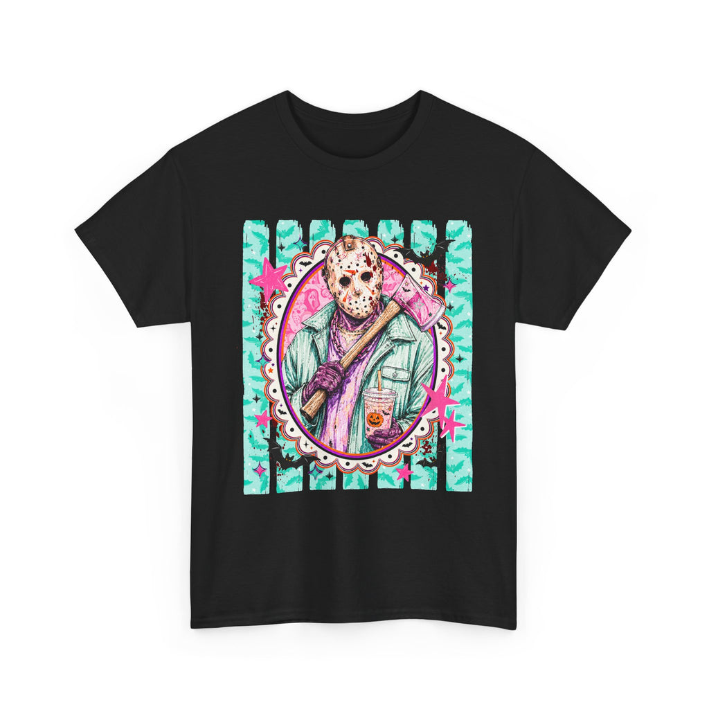 Hockey Mask Horror Portrait Tee — Retro Pastel Jason Graphic T-Shirt