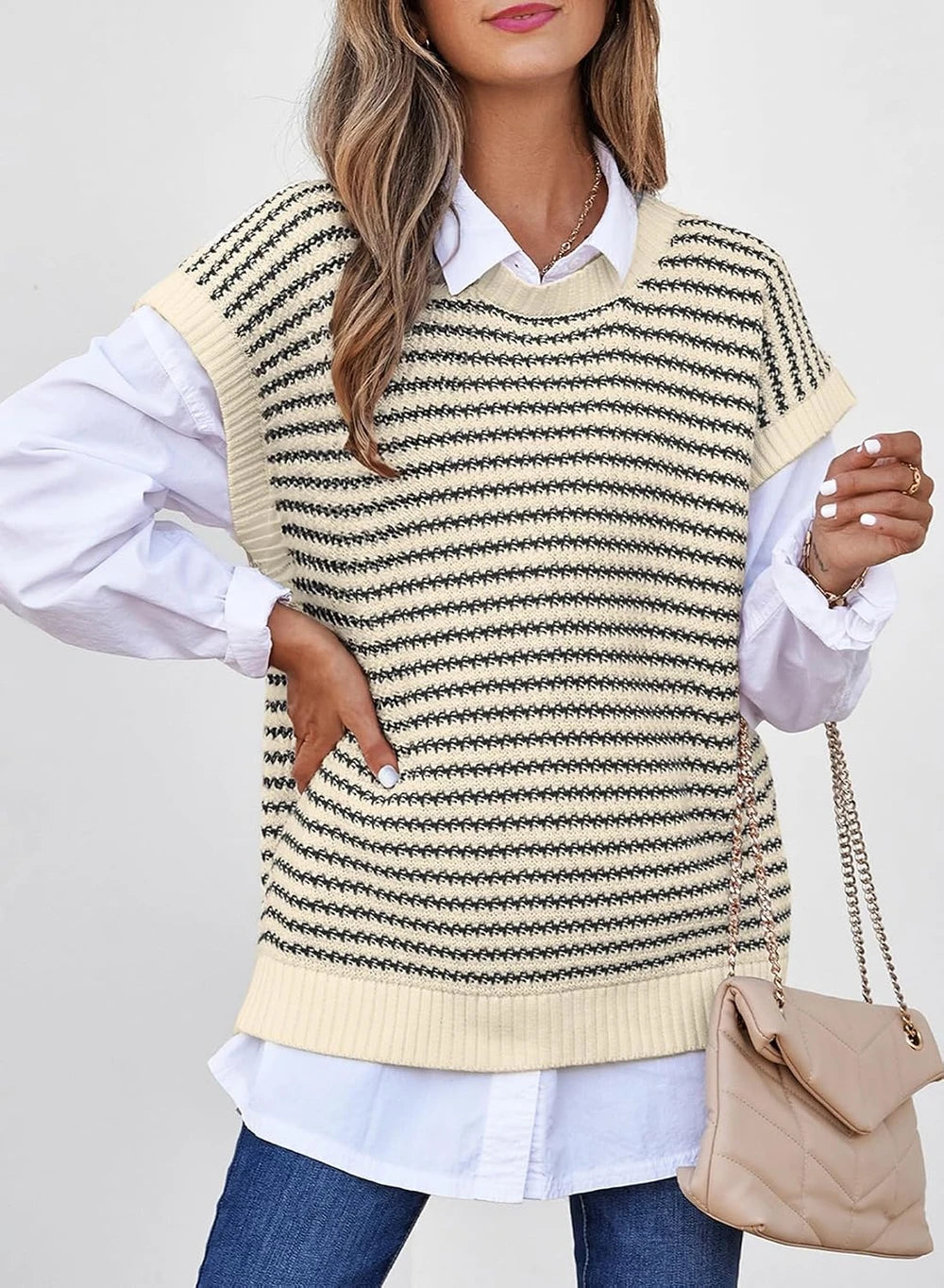 Striped Knit Cap Sleeve Sweater