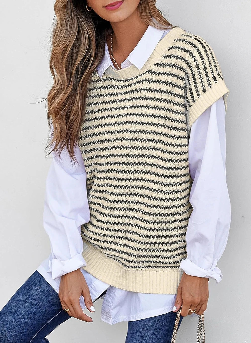Striped Knit Cap Sleeve Sweater