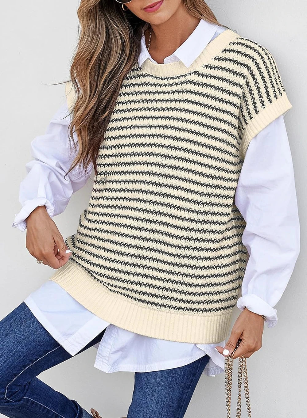 Striped Knit Cap Sleeve Sweater