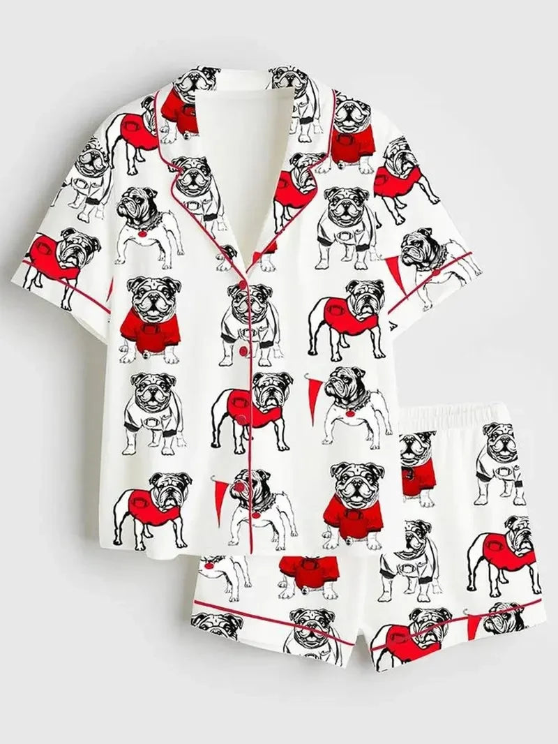 Bulldogs Football Print Satin Pajama Set