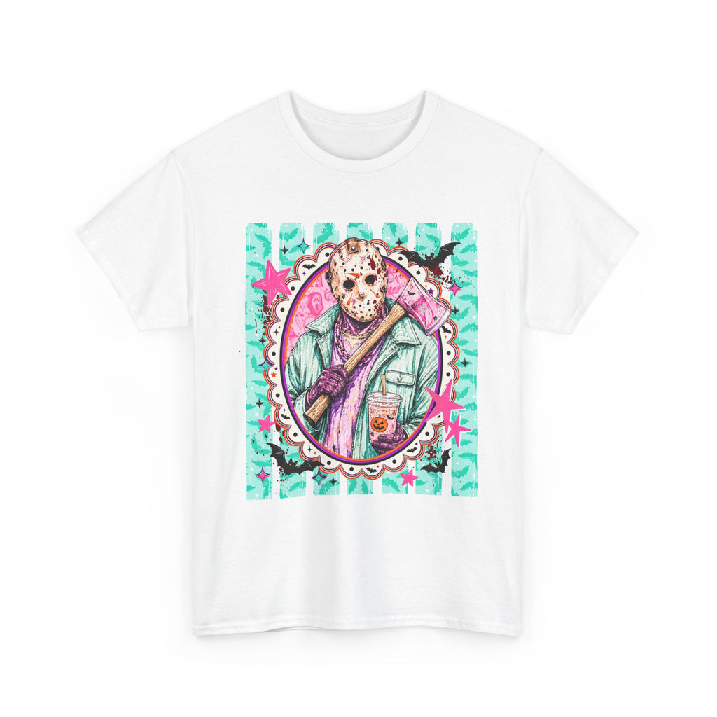 Hockey Mask Horror Portrait Tee — Retro Pastel Jason Graphic T-Shirt