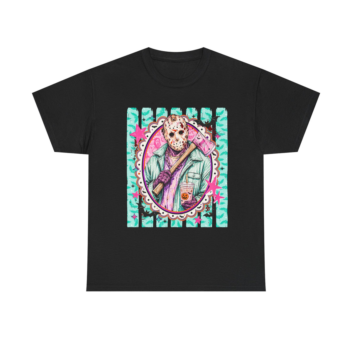 Hockey Mask Horror Portrait Tee — Retro Pastel Jason Graphic T-Shirt